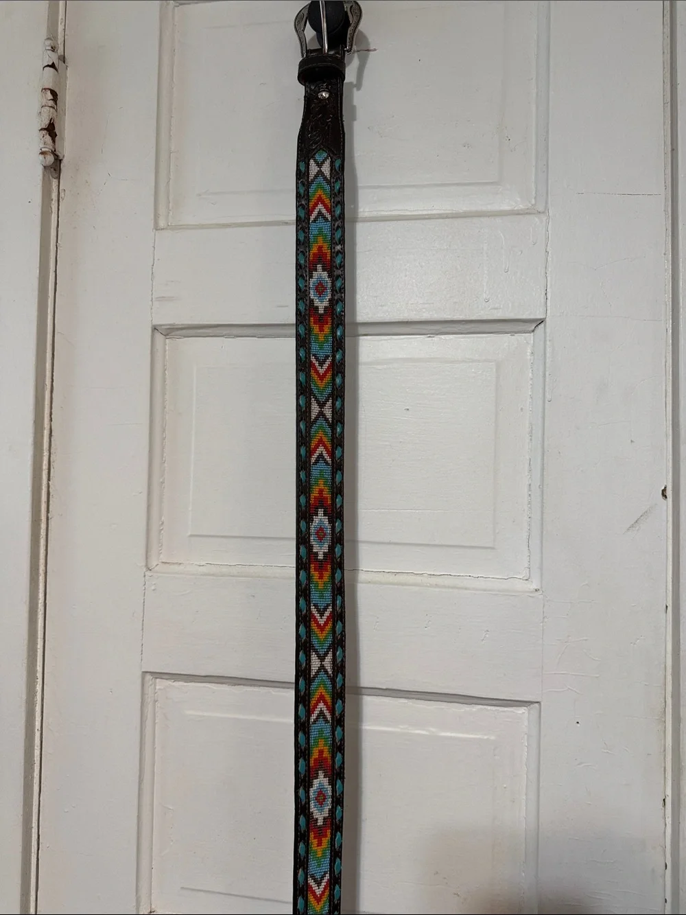 Nocona Turquoise Red Orange Patterned Leather Belt